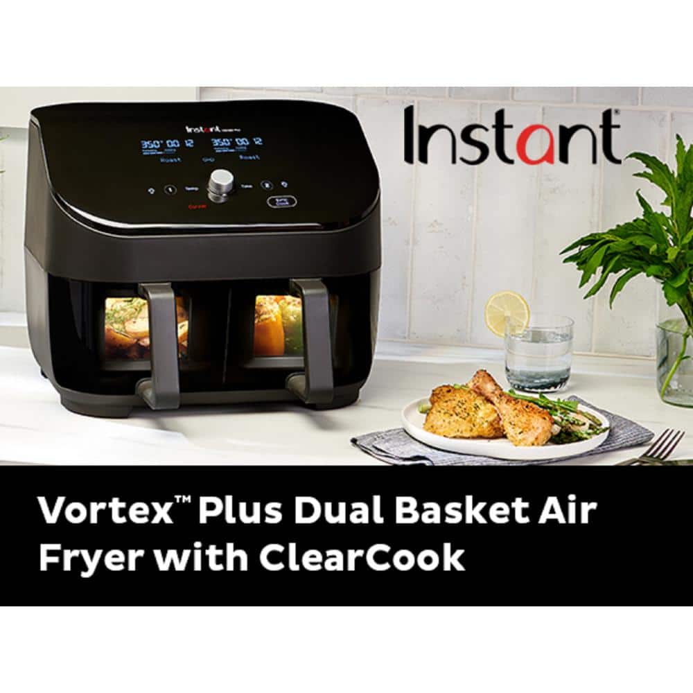 Instant Vortex Plus 8 qt. Black Dual Basket Air Fryer with ClearCook