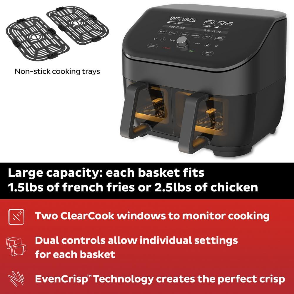 Instant Vortex Plus 8 qt. Black Dual Basket Air Fryer with ClearCook