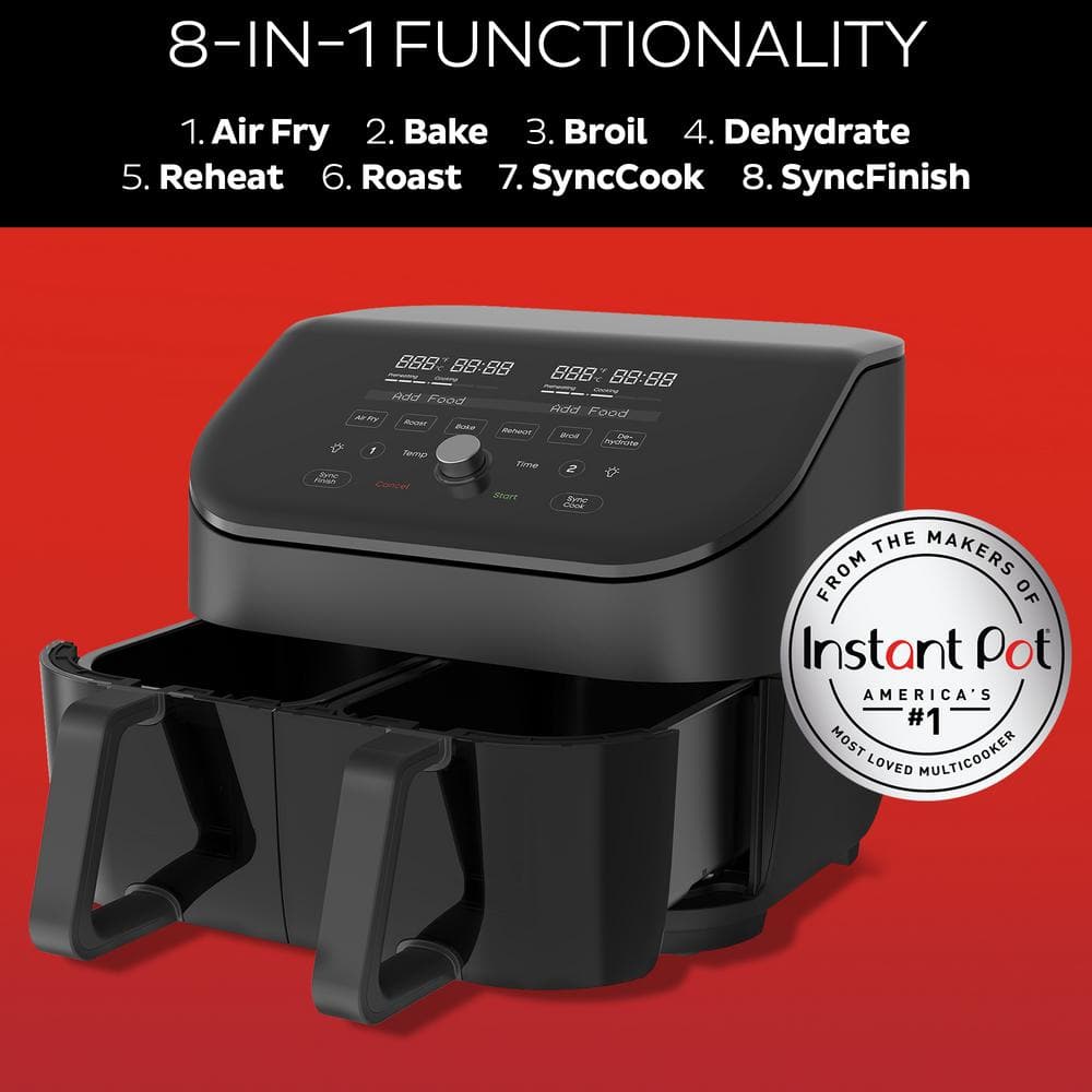 Instant Vortex Plus 8 qt. Black Dual Basket Air Fryer with ClearCook