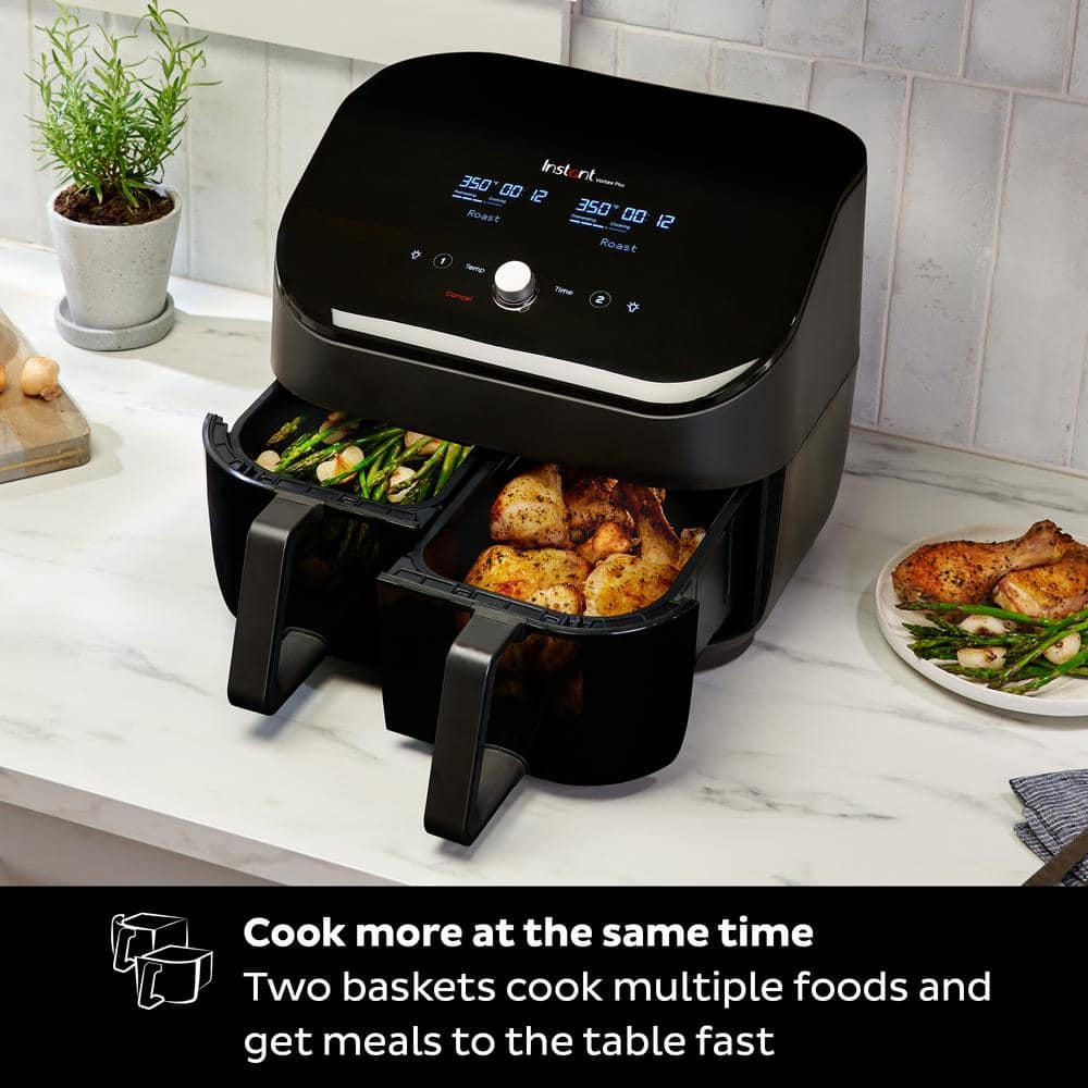 Instant Vortex Plus 8 qt. Black Dual Basket Air Fryer with ClearCook