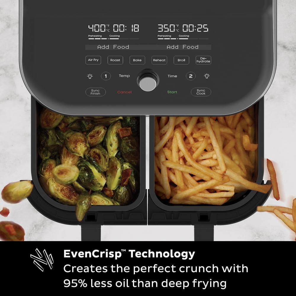 Instant Vortex Plus 8 qt. Black Dual Basket Air Fryer with ClearCook