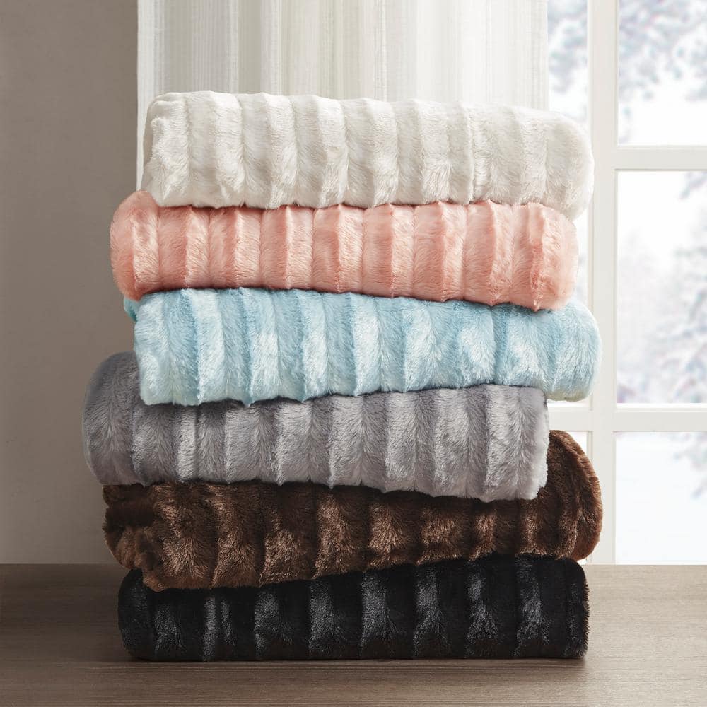 York Black Faux Fur Throw Blanket