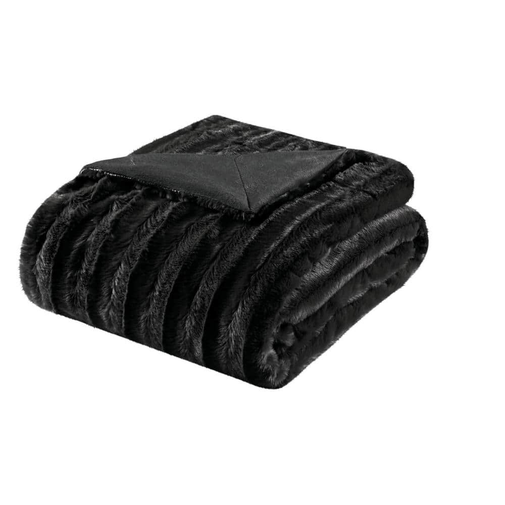 York Black Faux Fur Throw Blanket
