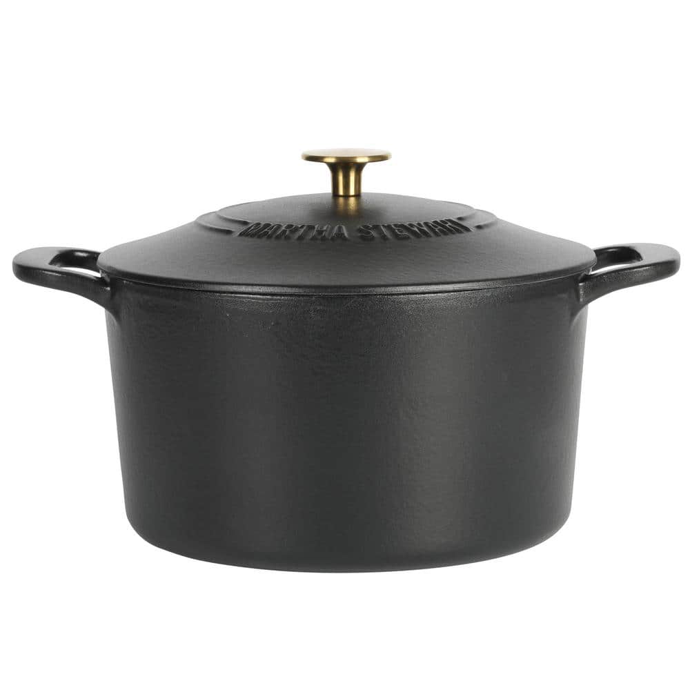 7 qt. Gatwick Enameled Cast Iron Dutch Oven in Matte Black with Gold Knob Lid, 1-Set
