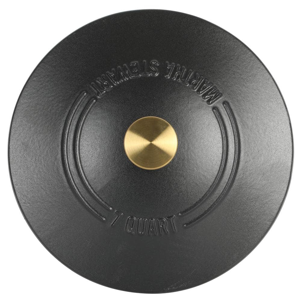 7 qt. Gatwick Enameled Cast Iron Dutch Oven in Matte Black with Gold Knob Lid, 1-Set