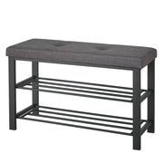 19.48 in. H x 31.88 in. W Black Fabric Upholstered 10-Paired Shoe Storage Bench