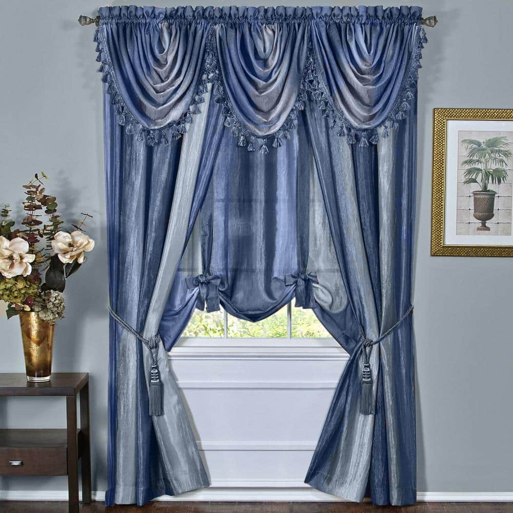 Ombre 42 in. L Polyester Window Curtain Waterfall Valance in Blue
