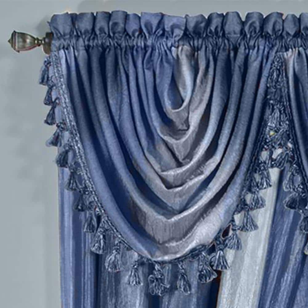Ombre 42 in. L Polyester Window Curtain Waterfall Valance in Blue