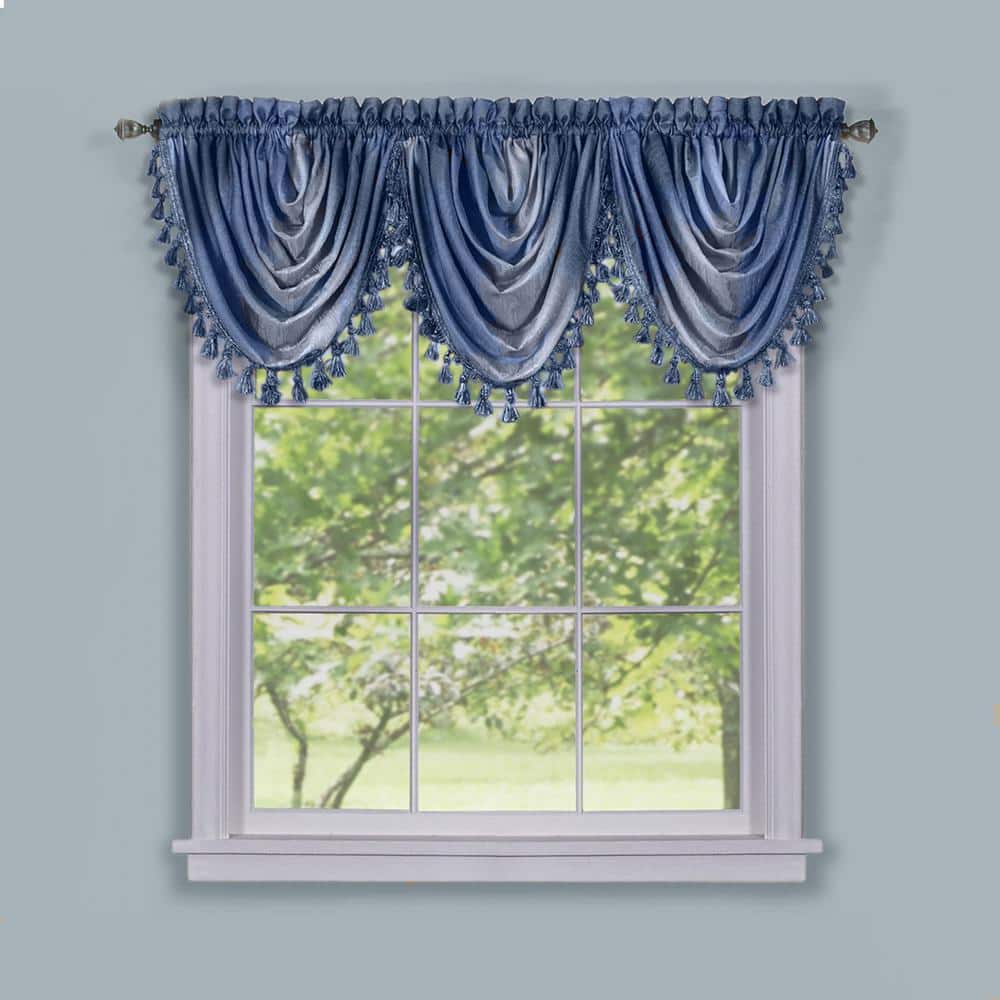 Ombre 42 in. L Polyester Window Curtain Waterfall Valance in Blue