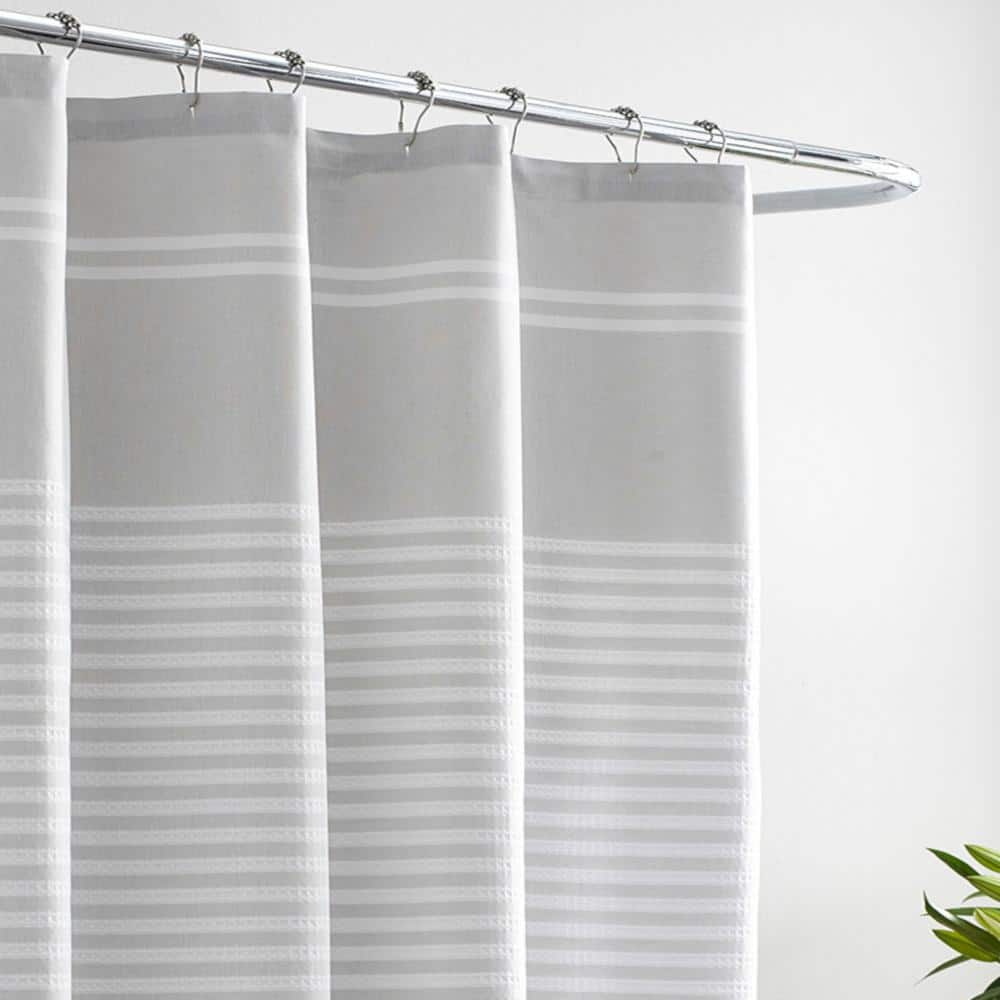 Seersucker Stripe Blue Cotton 72 in. x 70 in. Shower Curtain