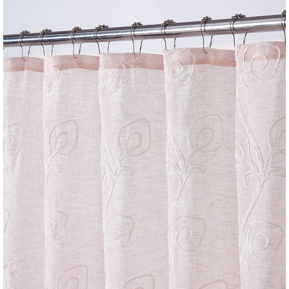 Stella 70 in. x 72 in. Blush Embroidered Shower Curtain