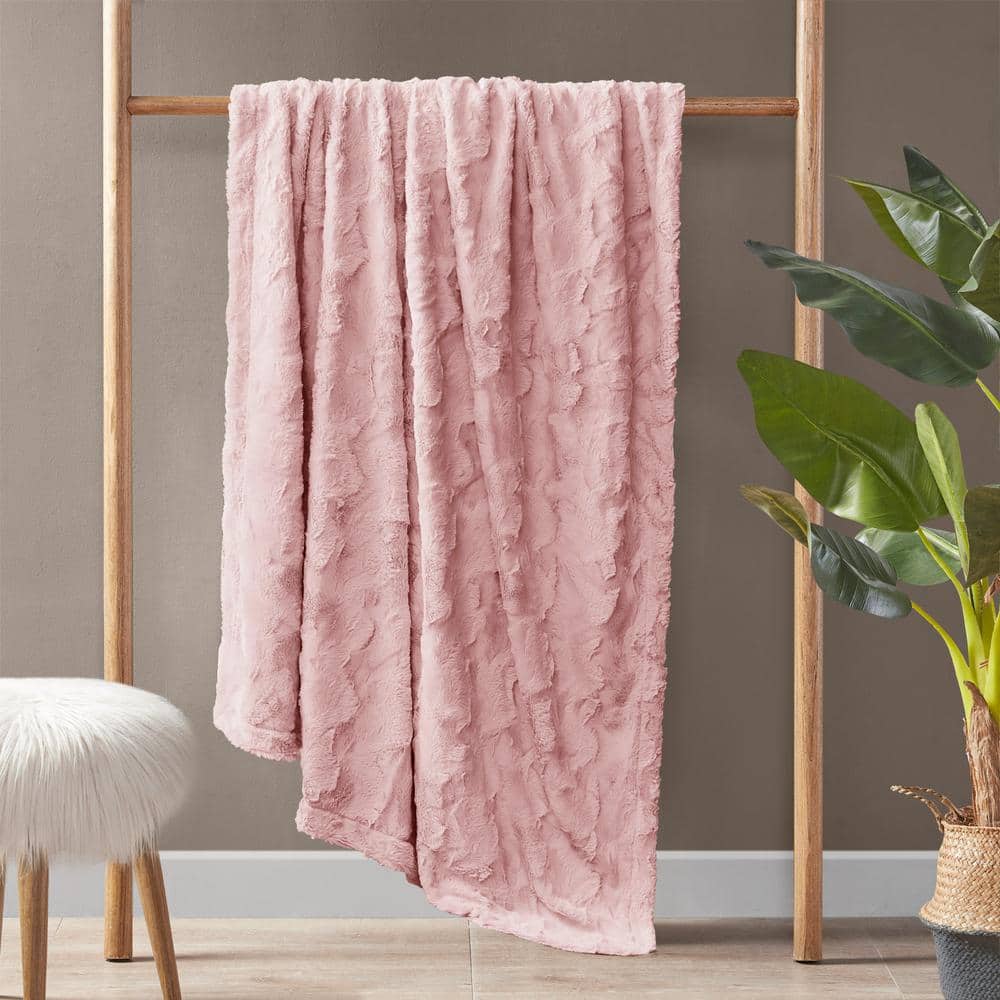 Marselle Blush Faux Fur Throw Blanket