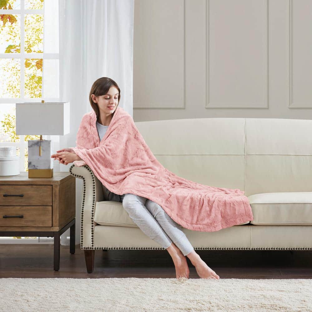 Marselle Blush Faux Fur Throw Blanket