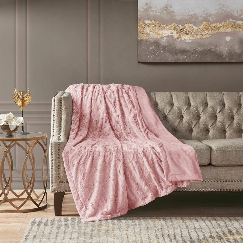 Marselle Blush Faux Fur Throw Blanket