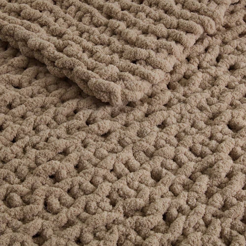 Chenille Chunky Knit Brown Polyester Throw Blanket