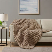 Chenille Chunky Knit Brown Polyester Throw Blanket