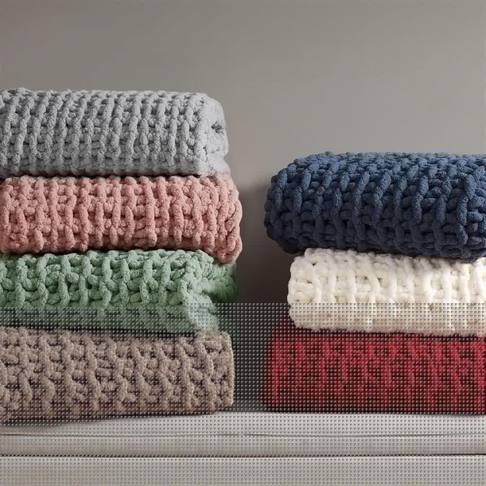 Chenille Chunky Knit Brown Polyester Throw Blanket