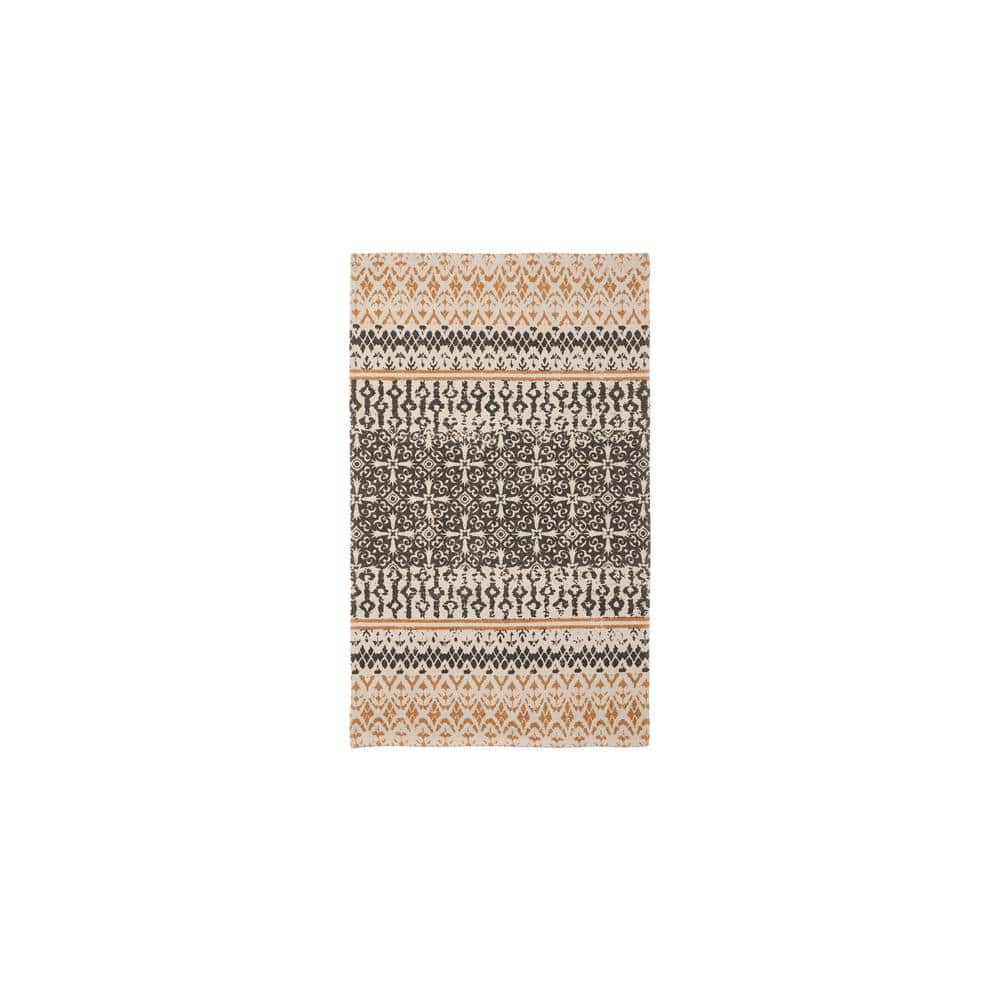 Doina Palm Brown/Orange 4 ft. x 6 ft. Stonewash Printed Cotton Accent Rug