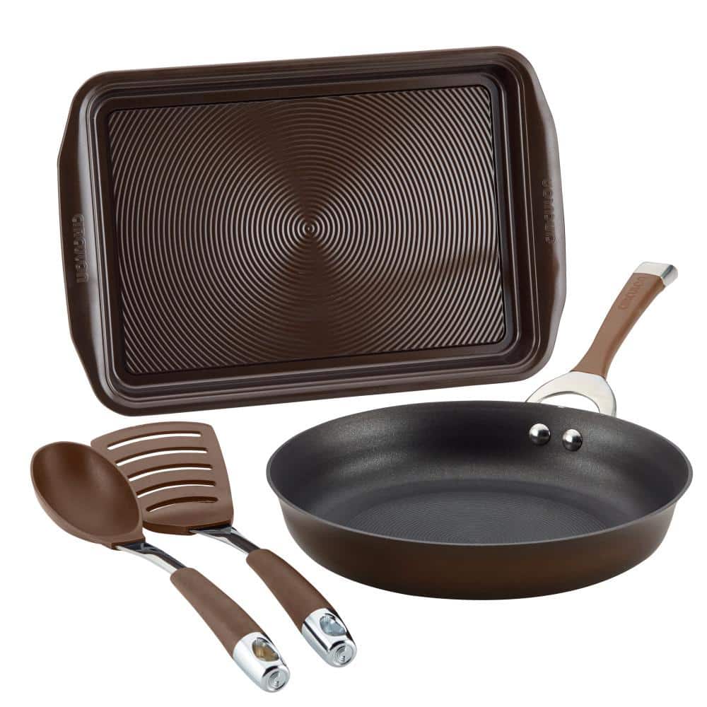 Symmetry 4-Piece Hard-Anodized Aluminum Nonstick Cookware Set in Chocolate