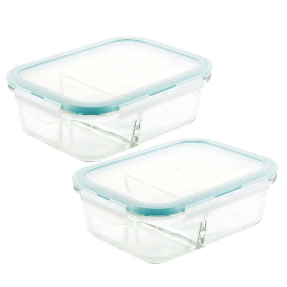 Performance Glass 3-Piece 25 oz. Divided Rectangular Food Storage Containers Set of 2