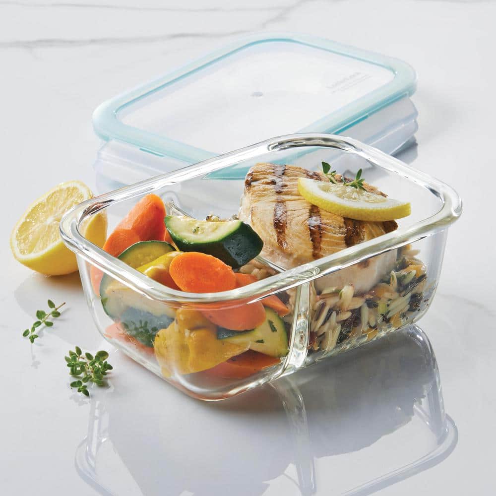 Performance Glass 3-Piece 25 oz. Divided Rectangular Food Storage Containers Set of 2