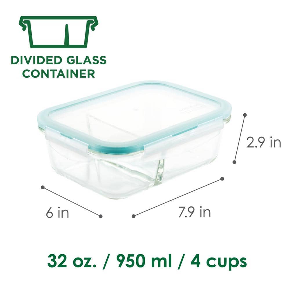 Performance Glass 3-Piece 25 oz. Divided Rectangular Food Storage Containers Set of 2