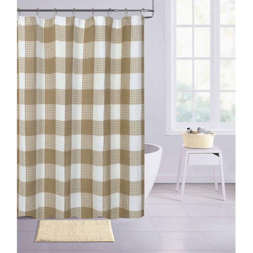 Imperial Checkered 70 in. x 72 in. Shower Curtain in Coffee
