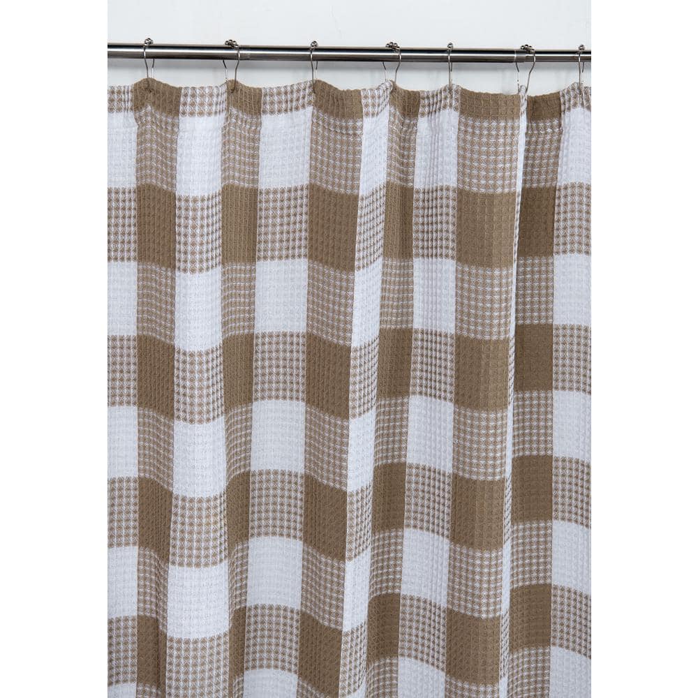 Imperial Checkered 70 in. x 72 in. Shower Curtain in Coffee