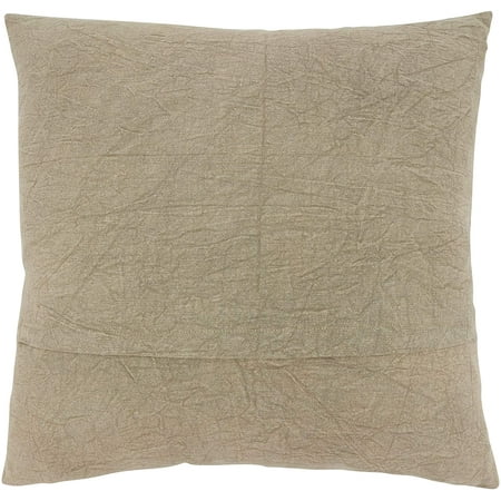 SARO 686.T20SD 20 in. Square Taupe Stone Washed Floral Throw Pillow with Down Filling