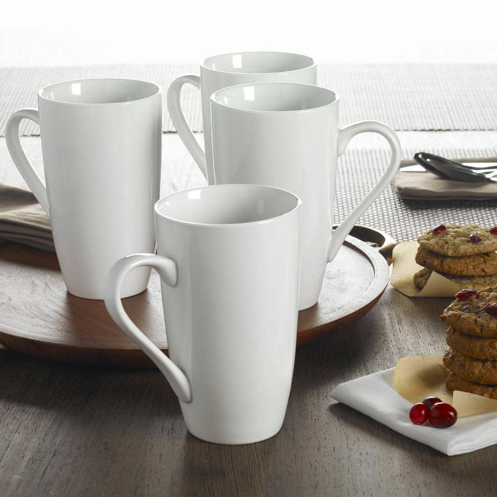 20 fl. oz. White Stoneware Latte Mug (Set of 4)