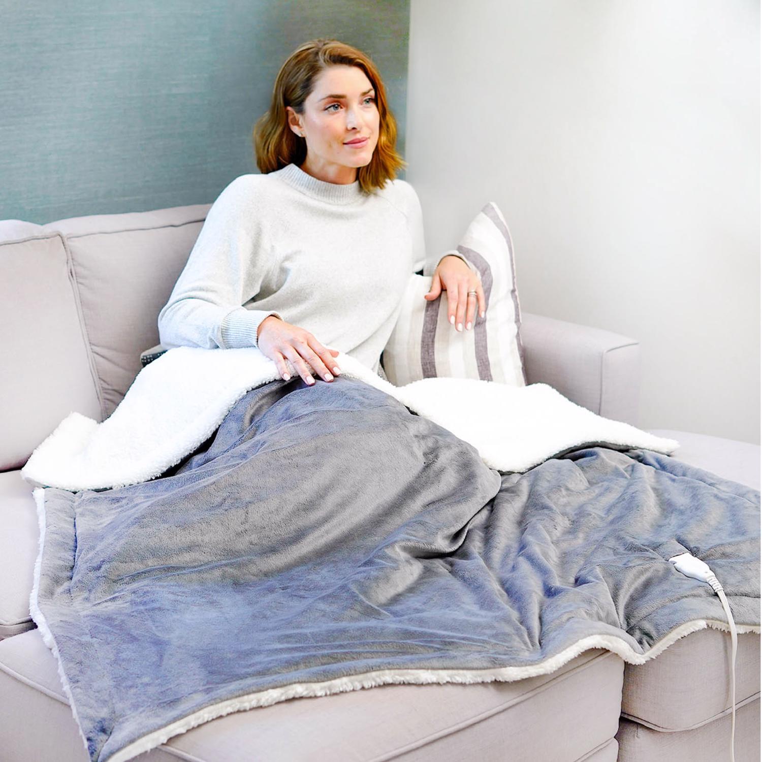 Pure Enrichment PureRelief Heated Blanket 4 settings Gray 50 in. W X 60 in. L