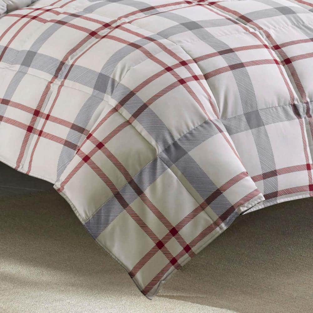 Eddie Bauer Portage Bay 3-Piece Beige Plaid Cotton Full/Queen Duvet Cover Set