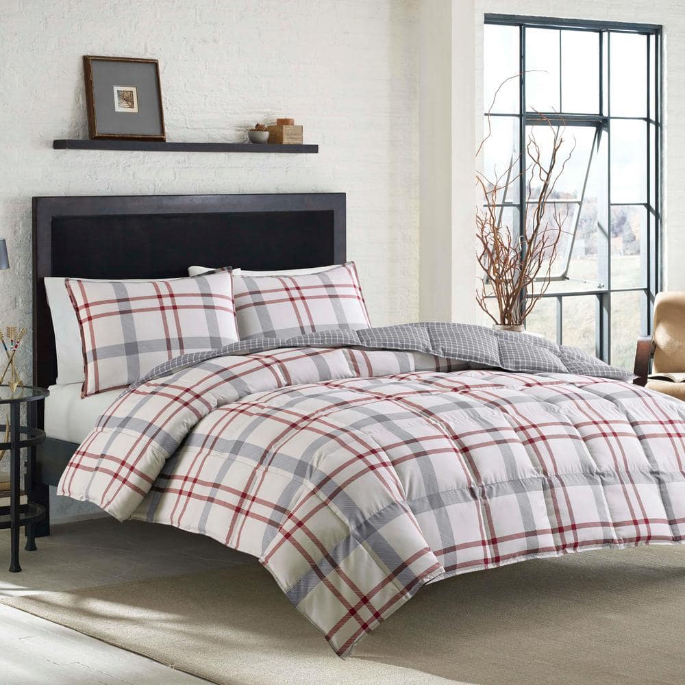 Eddie Bauer Portage Bay 3-Piece Beige Plaid Cotton Full/Queen Duvet Cover Set