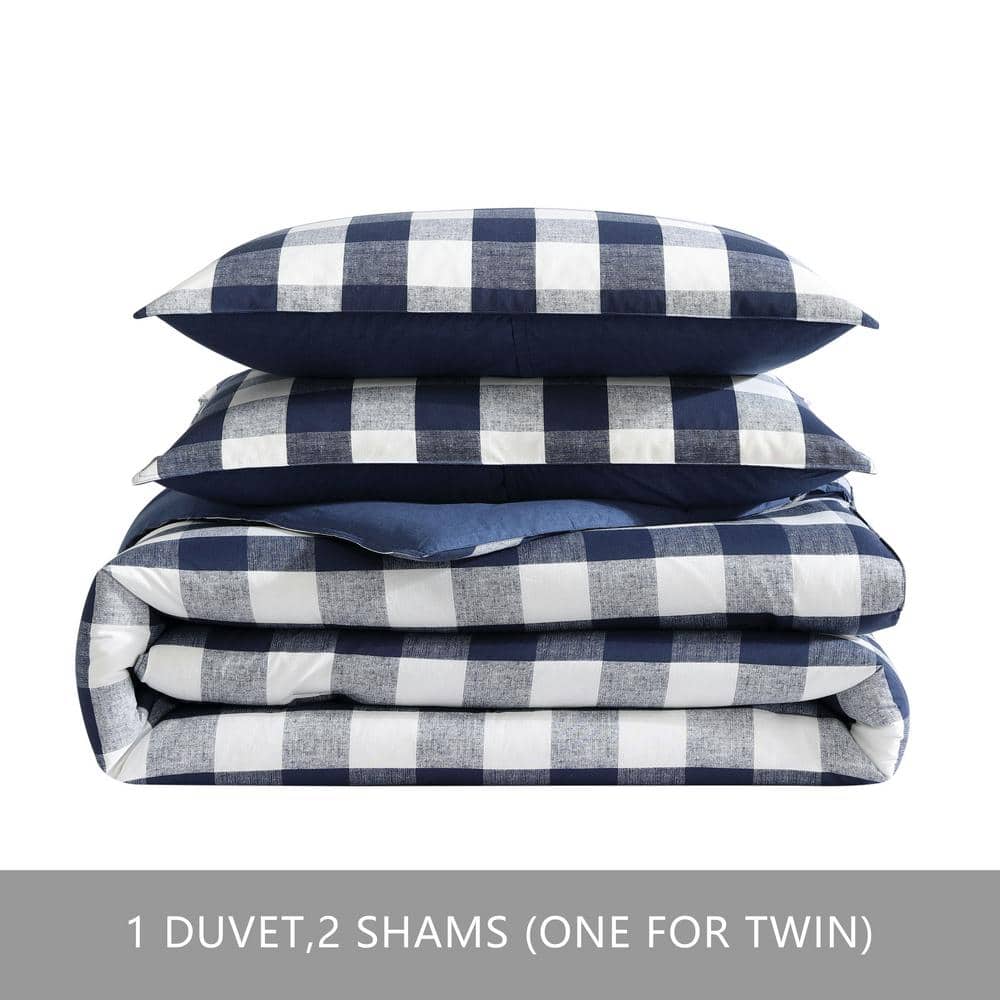 Lakehouse Plaid 2-Piece Blue Cotton Twin Duvet Cover Set