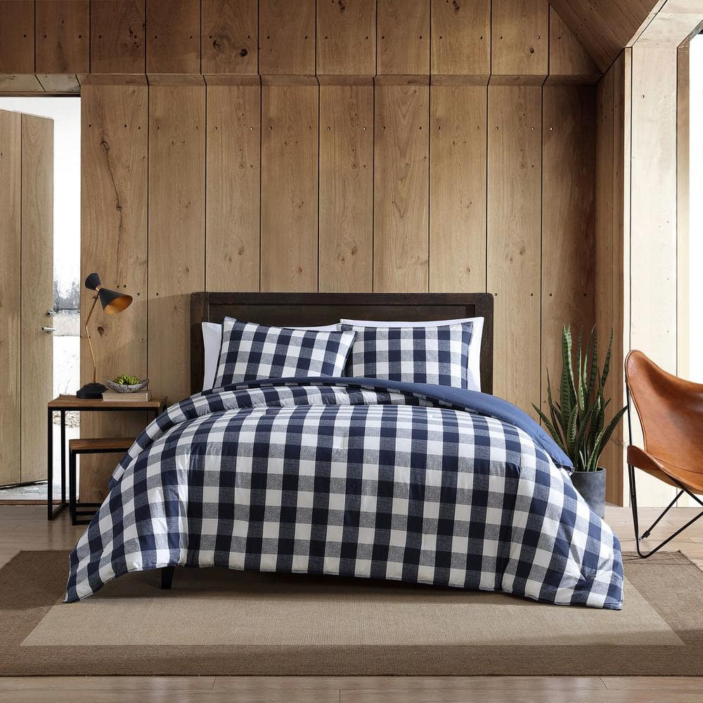 Lakehouse Plaid 2-Piece Blue Cotton Twin Duvet Cover Set