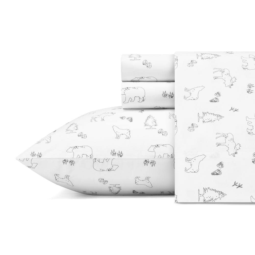 Eddie Bauer Animal Tracks 4-Piece Gray Graphic 200-Thread Count Cotton Percale Queen Sheet Set