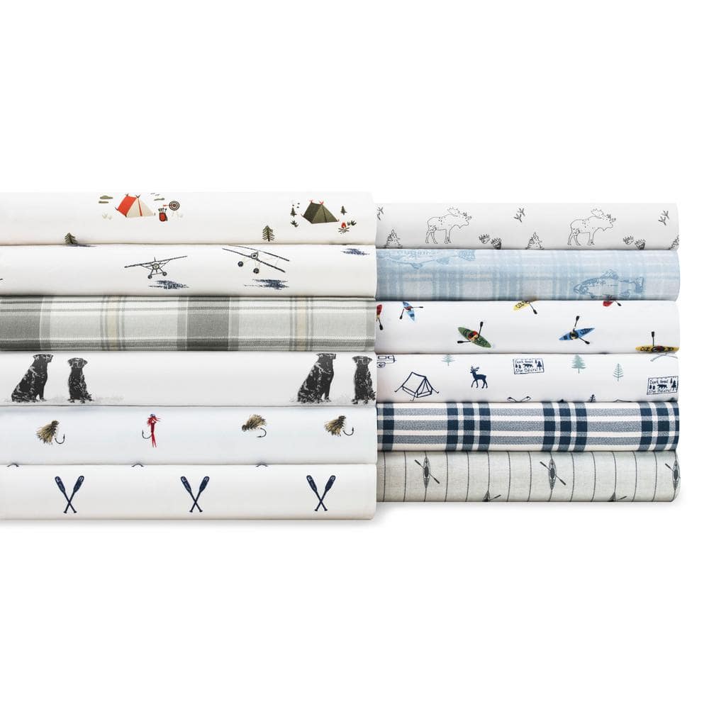 Eddie Bauer Animal Tracks 4-Piece Gray Graphic 200-Thread Count Cotton Percale Queen Sheet Set