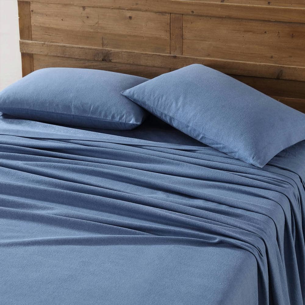 Solid 3-Piece Blue Cotton Flannel Twin Sheet Set