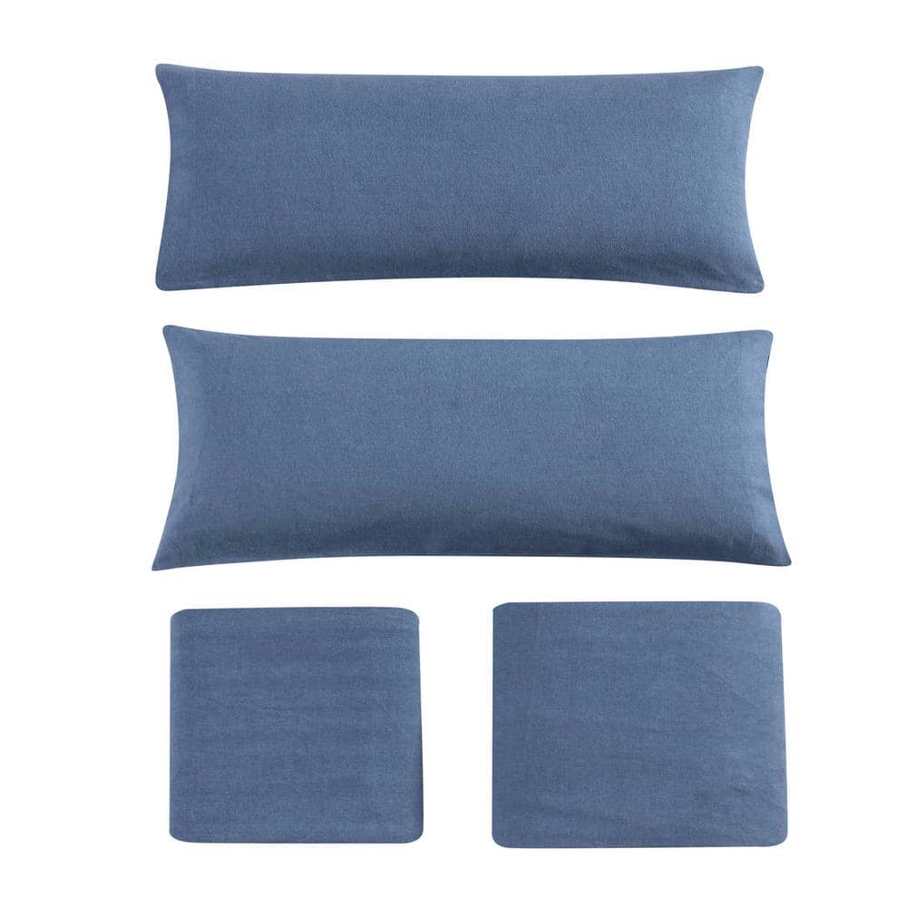 Solid 3-Piece Blue Cotton Flannel Twin Sheet Set