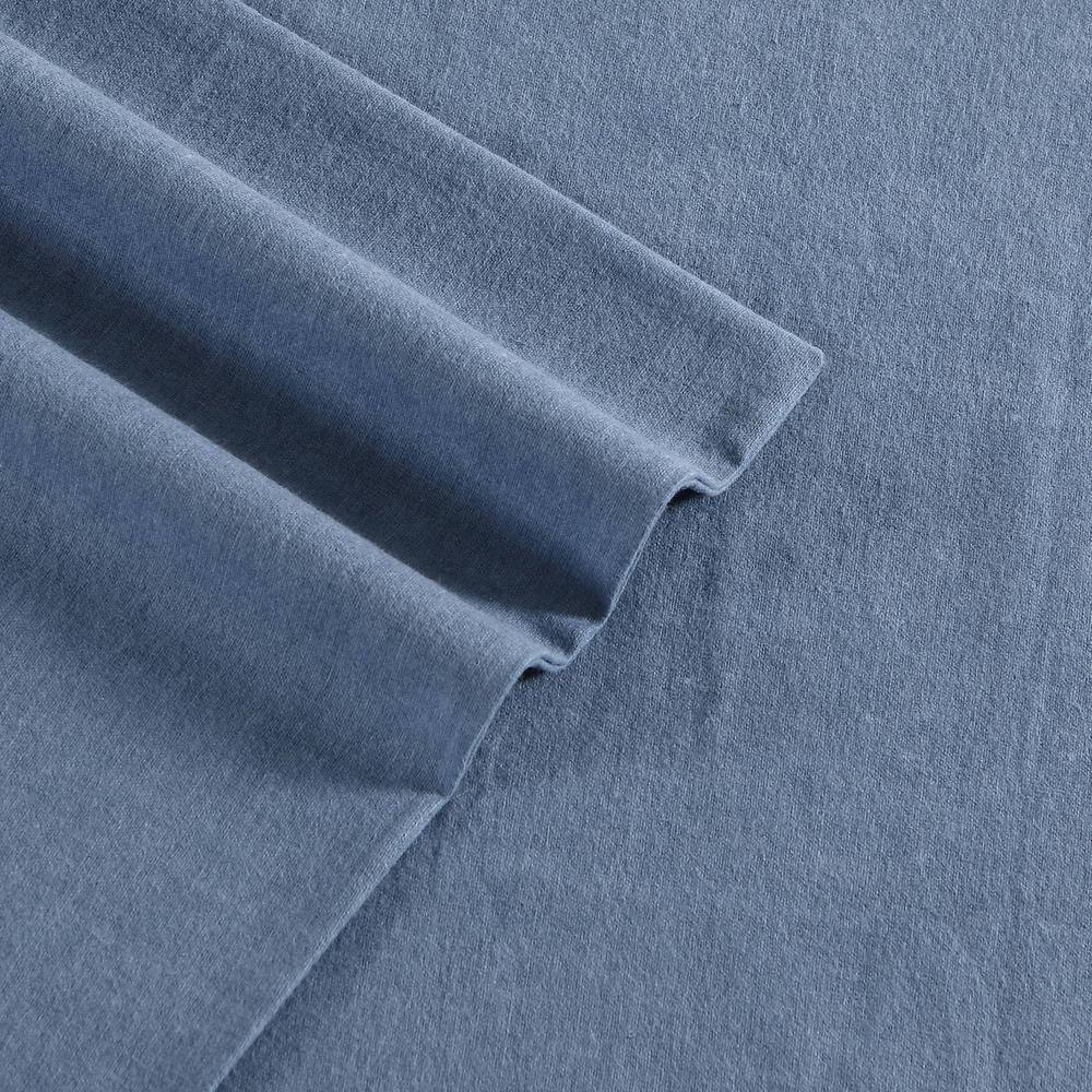 Solid 3-Piece Blue Cotton Flannel Twin Sheet Set
