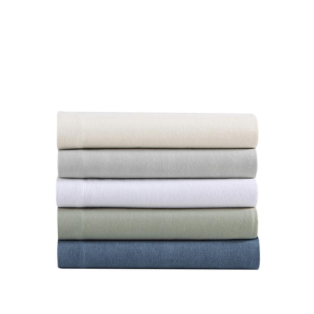 Solid 3-Piece Blue Cotton Flannel Twin Sheet Set