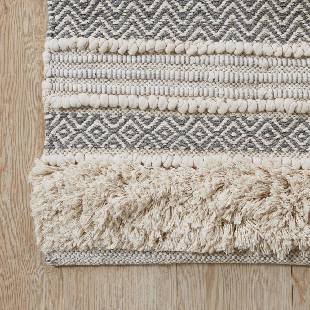 Asher 20 in. x 32 in. Grey Woven Texture Stripe Bath Rug