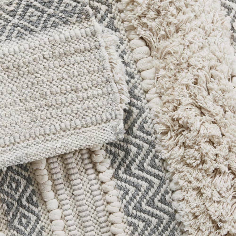 Asher 20 in. x 32 in. Grey Woven Texture Stripe Bath Rug