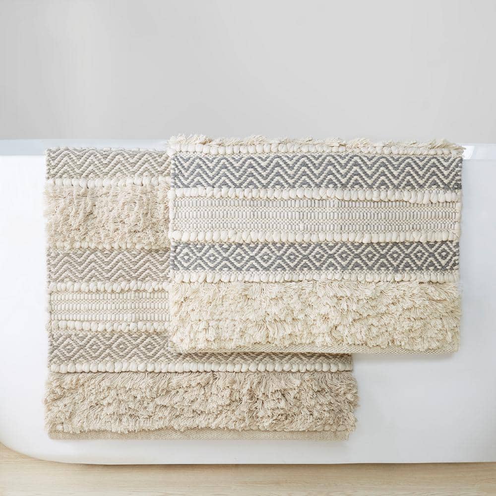 Asher 20 in. x 32 in. Grey Woven Texture Stripe Bath Rug