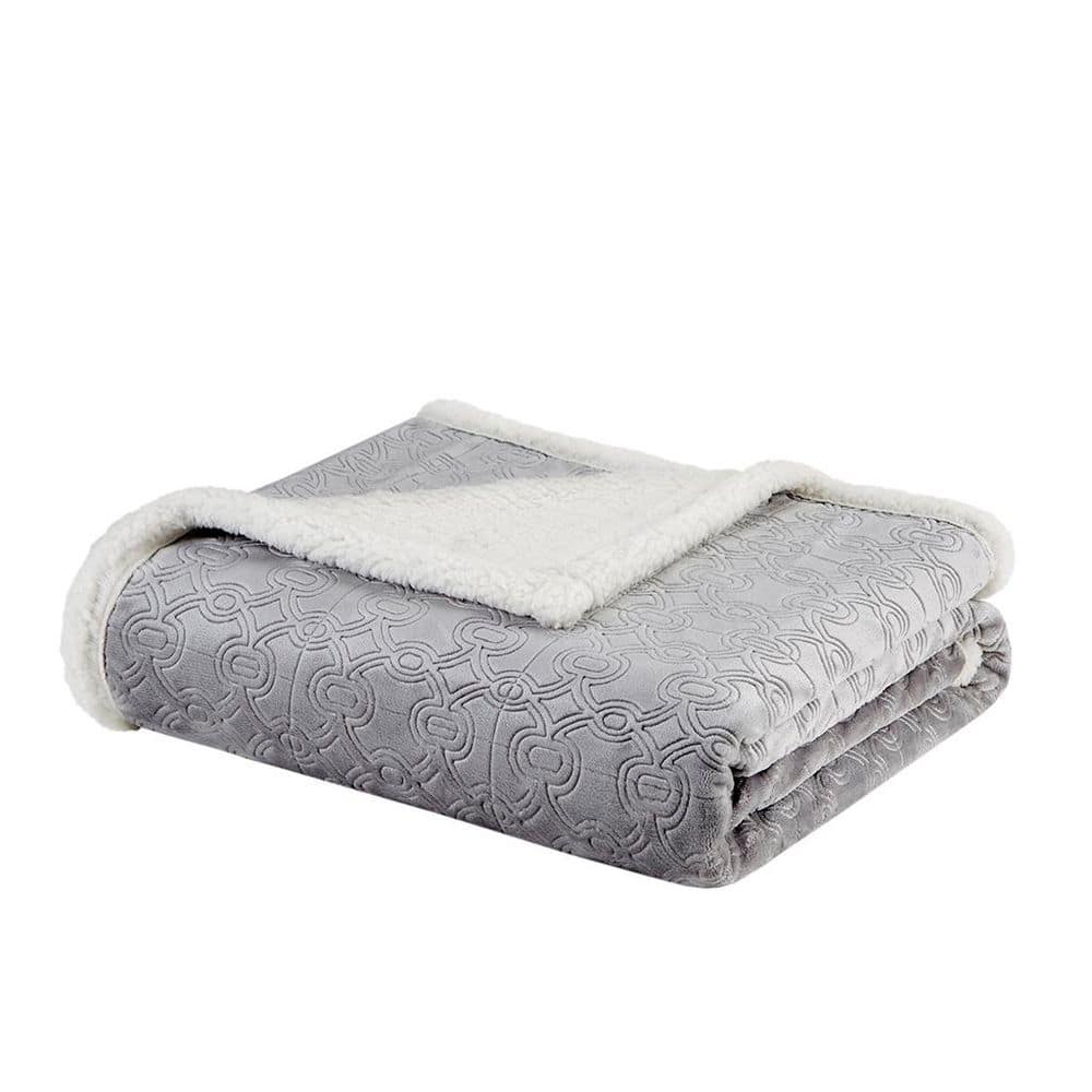 Celia Grey Polyester Oversized Textured Plush Throw Blanket