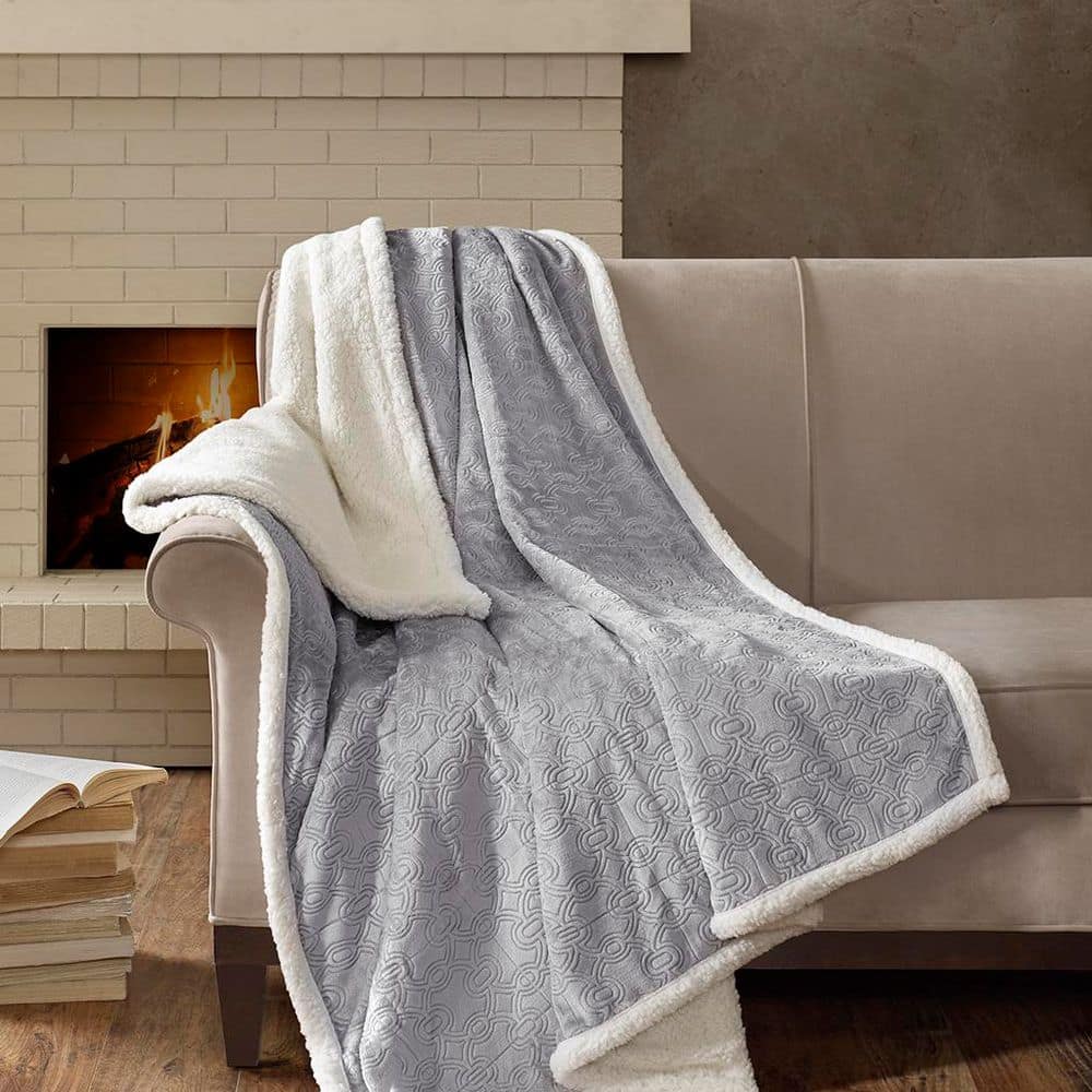 Celia Grey Polyester Oversized Textured Plush Throw Blanket