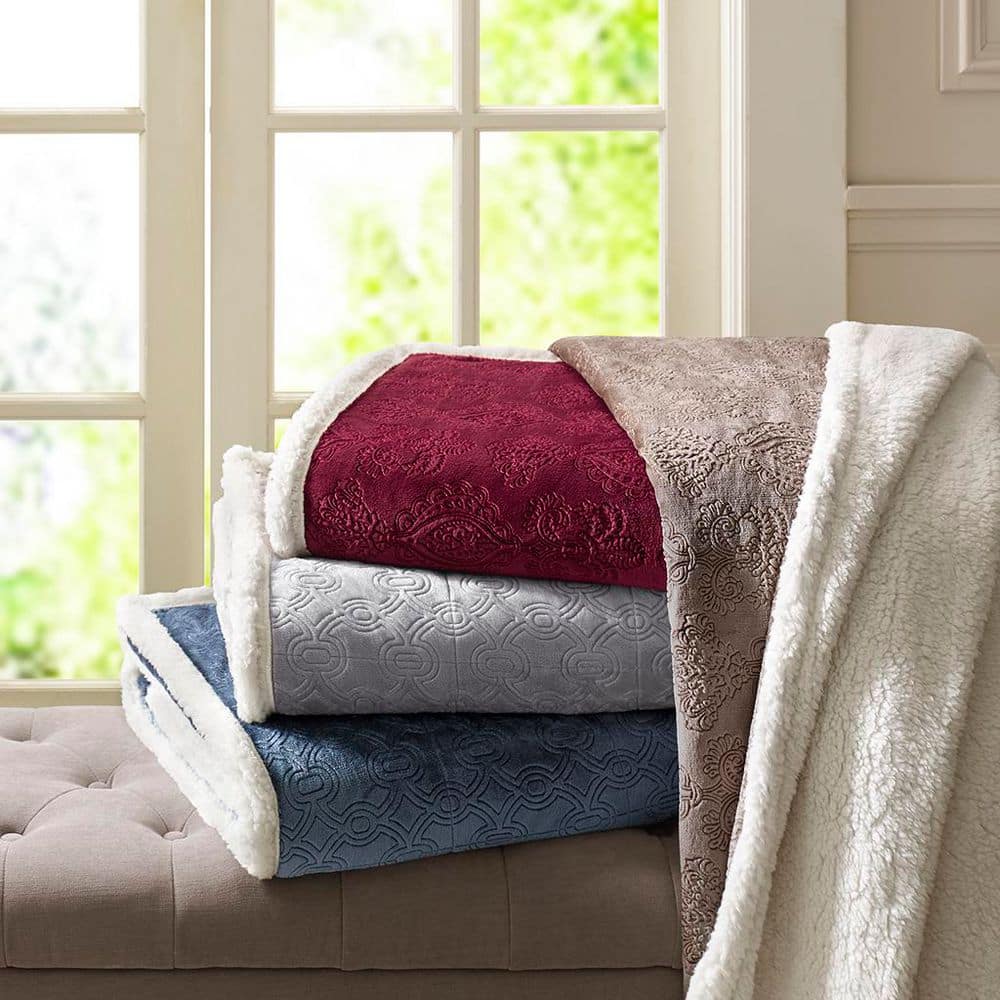 Celia Grey Polyester Oversized Textured Plush Throw Blanket