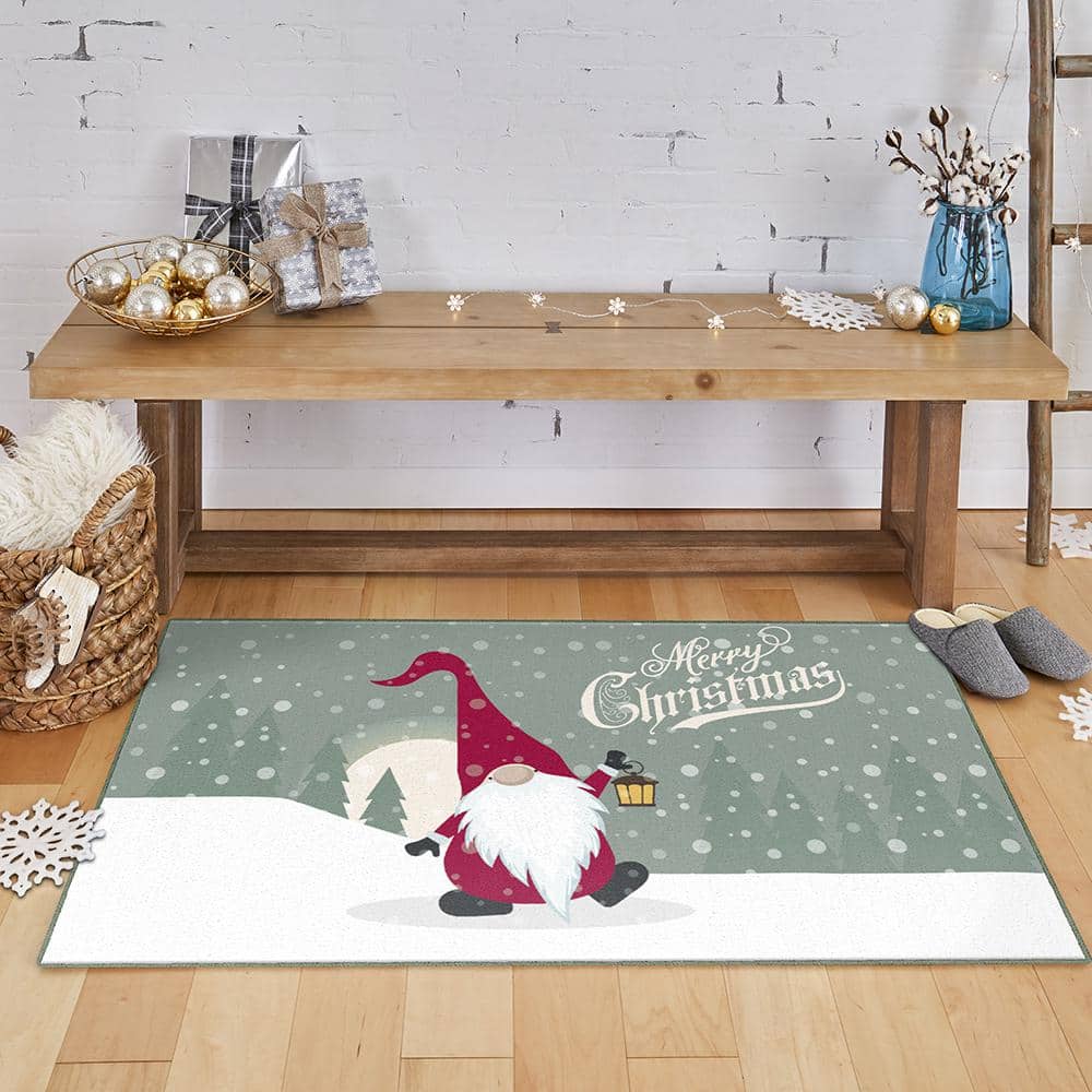 Merry Gnome Grey 2 ft. x 3 ft. 4 in. Machine Washable Holiday Area Rug