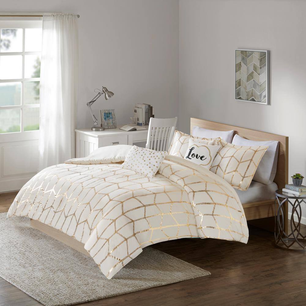 Khloe 5-Piece Ivory/Gold King Duvet Cover Set