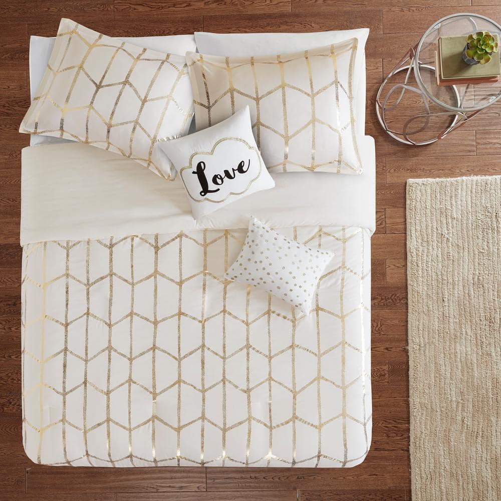 Khloe 5-Piece Ivory/Gold King Duvet Cover Set